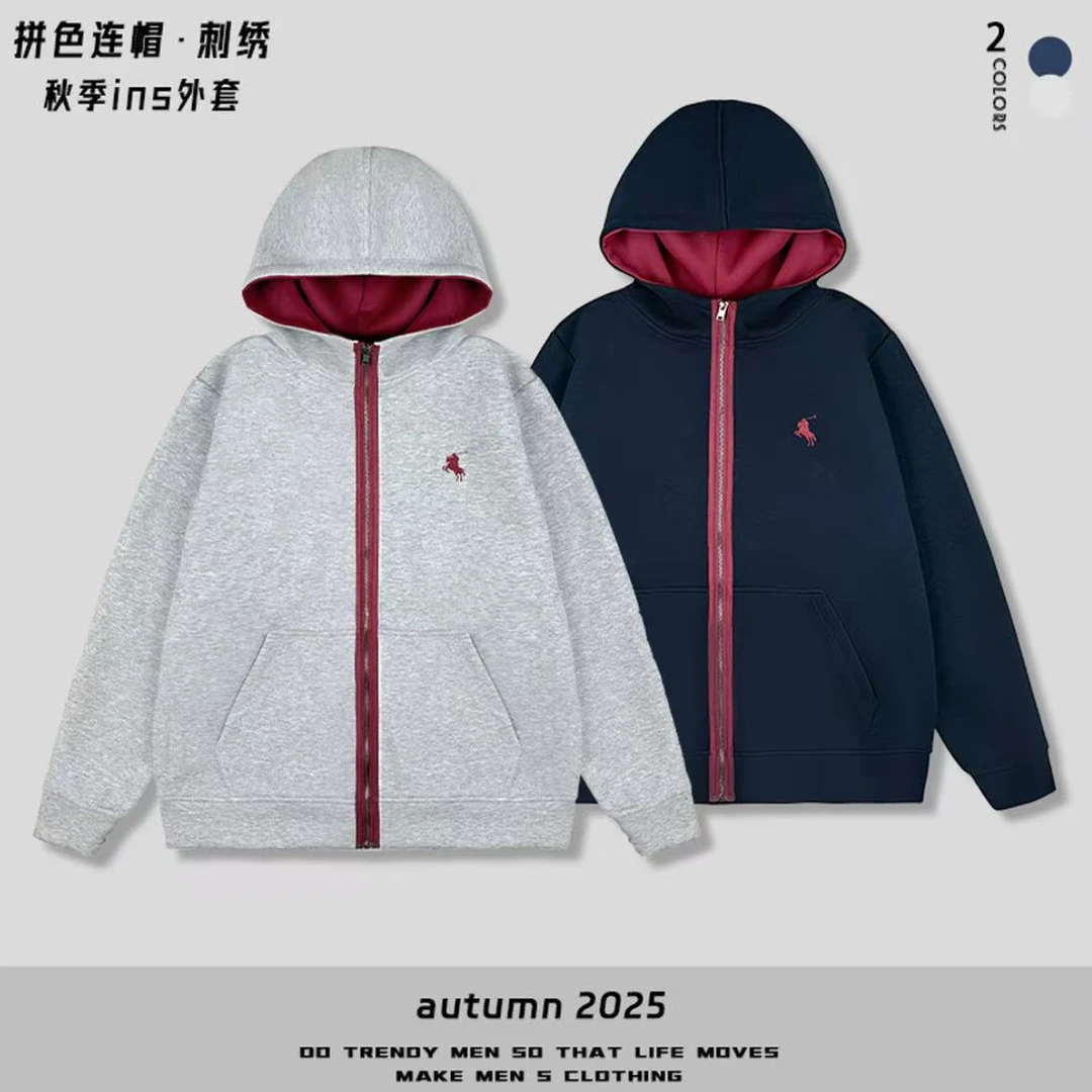 【简秋季新品拼色拉链连帽外套】男士时尚休闲立领外套