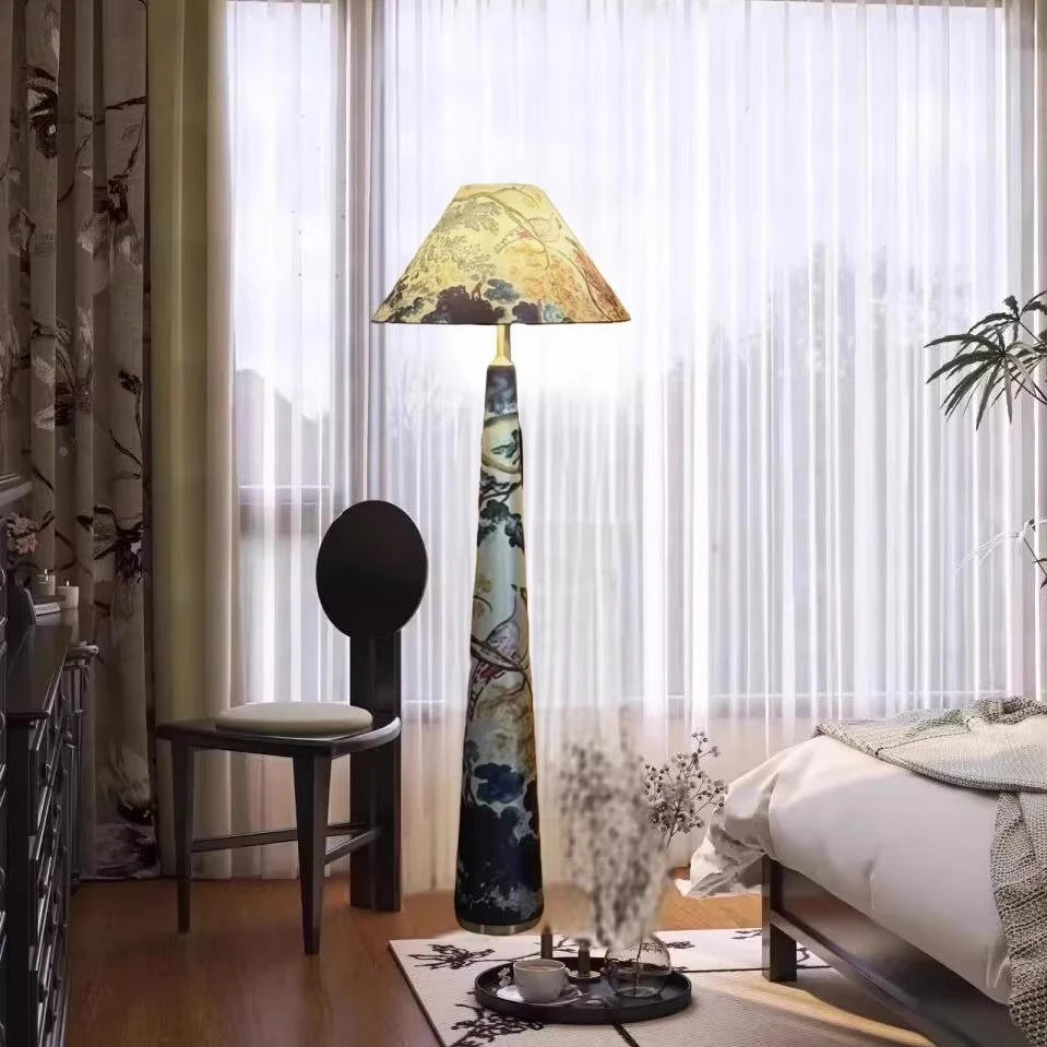 法式中古风花鸟床头台灯氛围客厅沙发旁摆件宋式美学落地灯高级感
