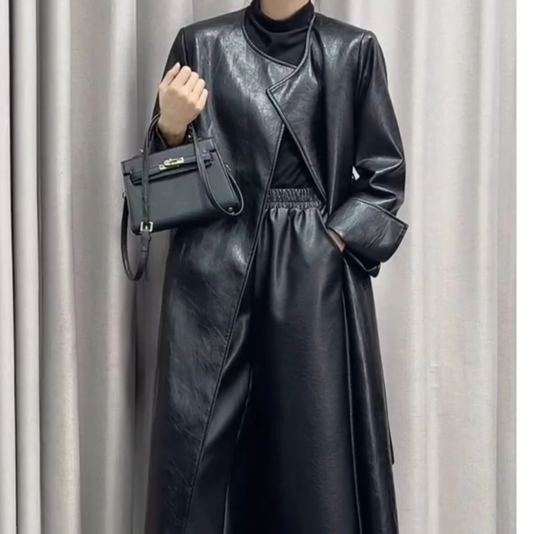 清言家8856翻袖新款腰带时尚皮衣外套(衣长117左右)