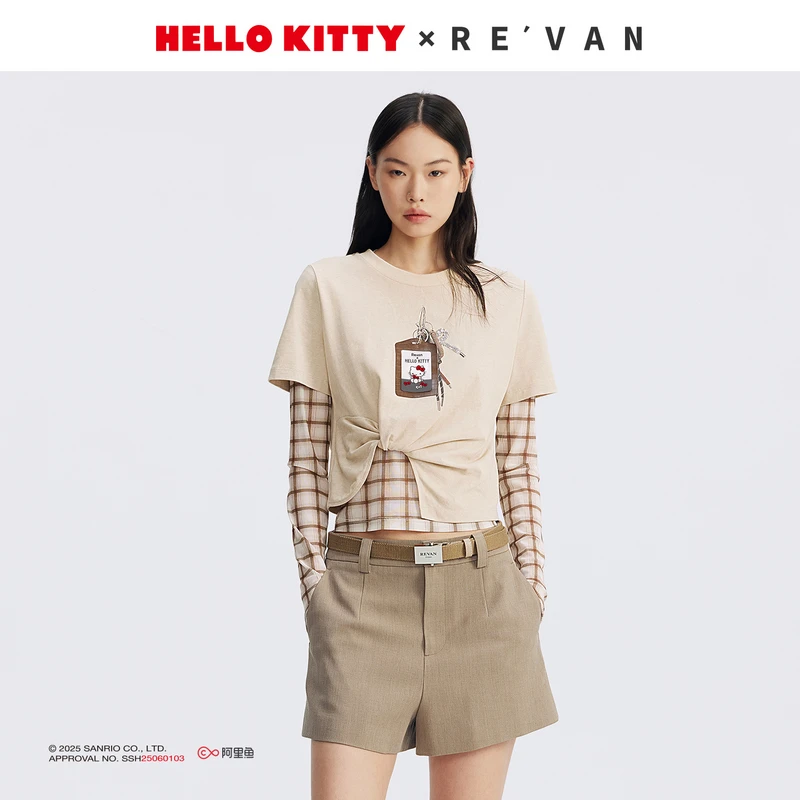 【乔欣同款】REVAN芮范25秋HelloKitty格纹内搭扭结T恤RL71001006