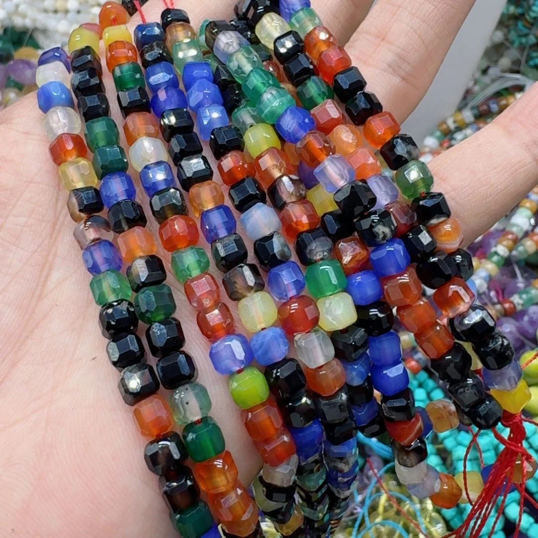 玛瑙/玉髓合金珠宝半成品6切面多宝玛瑙方糖一条