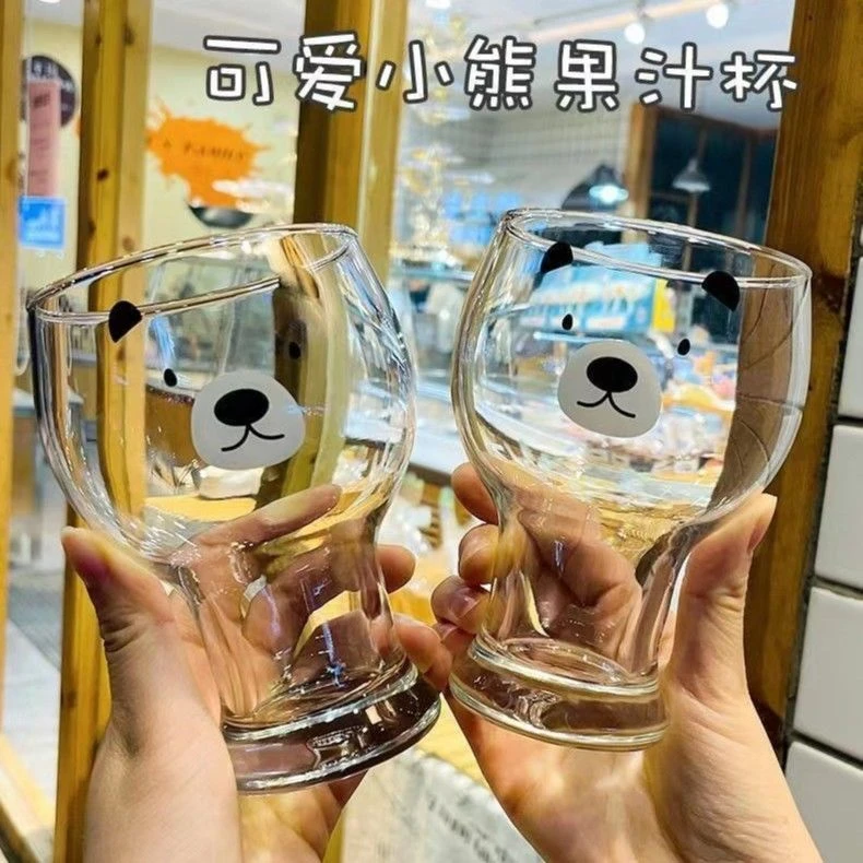 【夏日特惠】2只装可爱小熊玻璃杯ins高颜值水杯韩版大容量啤酒杯