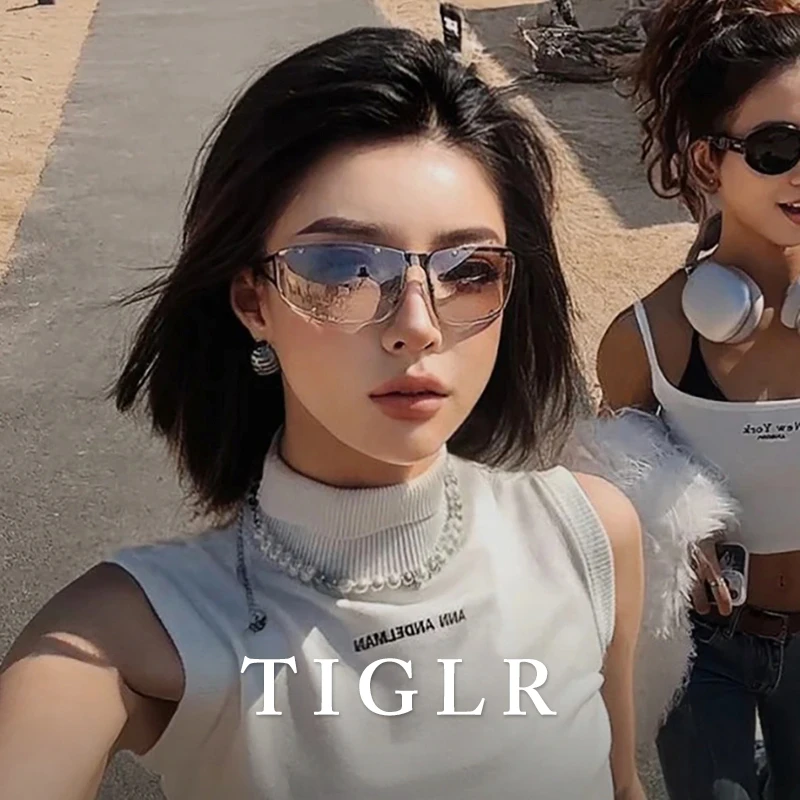 帝格勒欧美Y2K无边框镶钻墨镜女款辣妹风高级感金属镂空太阳眼镜