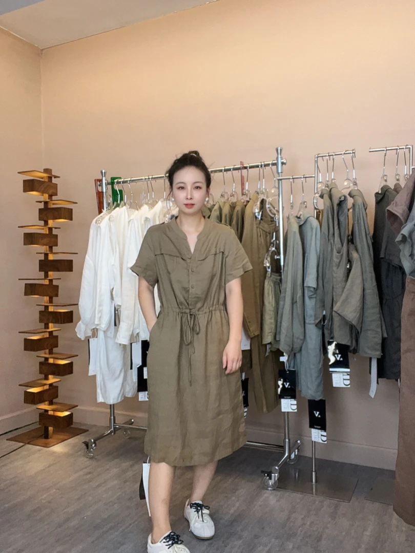 【DA WEI】百分百纯亚麻连衣裙气质显瘦百搭收腰系带时尚  8802
