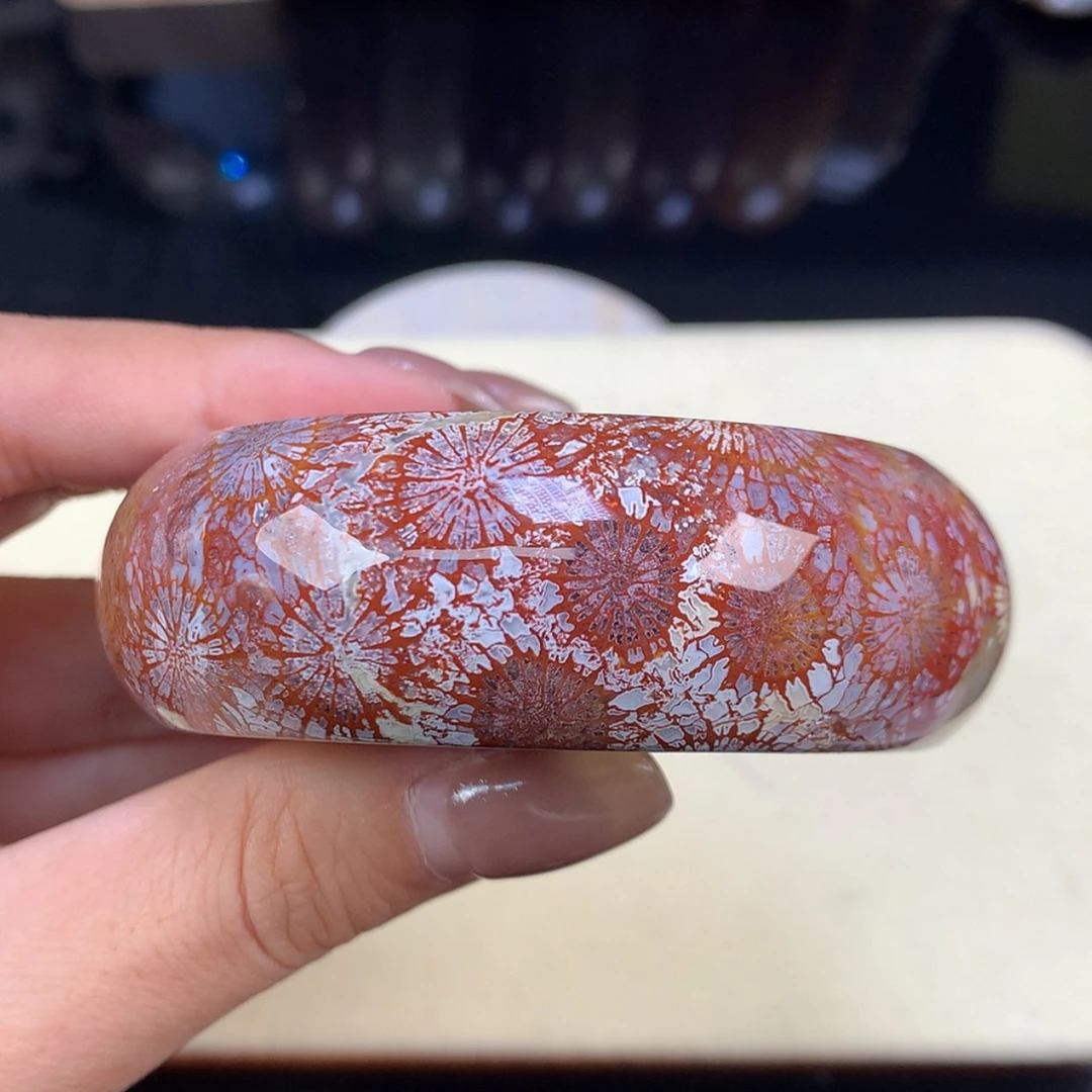 【闪购商品】颈饰未镶嵌硅化珊瑚（珊瑚玉）精选镯饼可做58以下（14号）