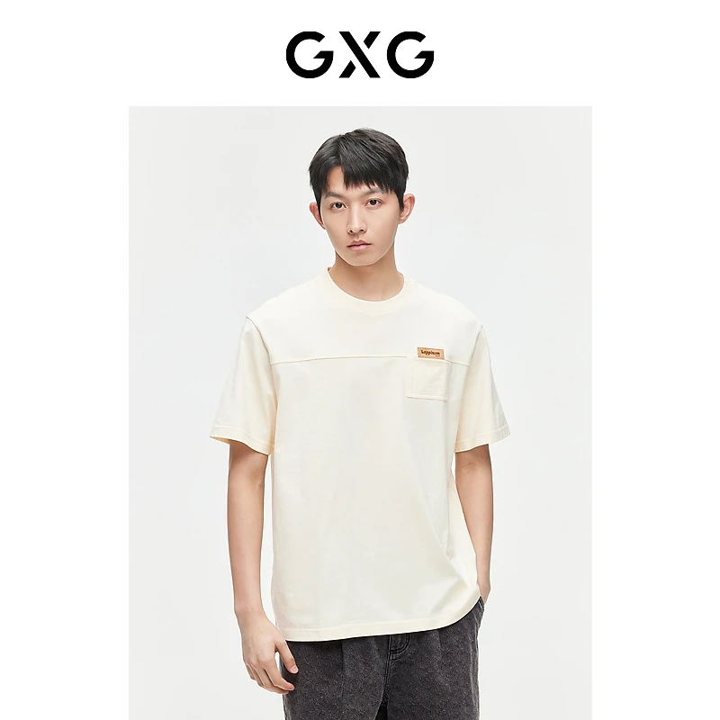 GXG男装夏季双色口袋修饰休闲百搭圆领短袖t恤男 #G24D442141