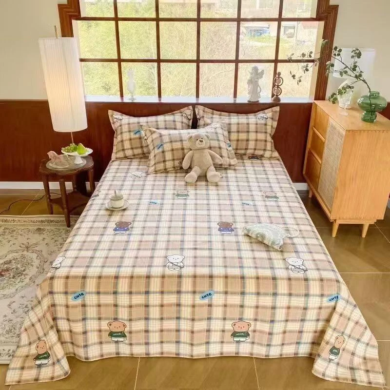 山东纯棉老粗布2*2.45米床单 加厚密实贴身透气【咖啡熊格】