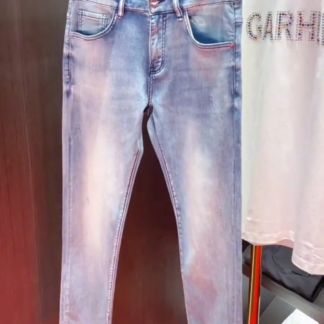 2025夏季薄款大码男士浅色牛仔裤 百搭弹力休闲修身小直筒 长裤