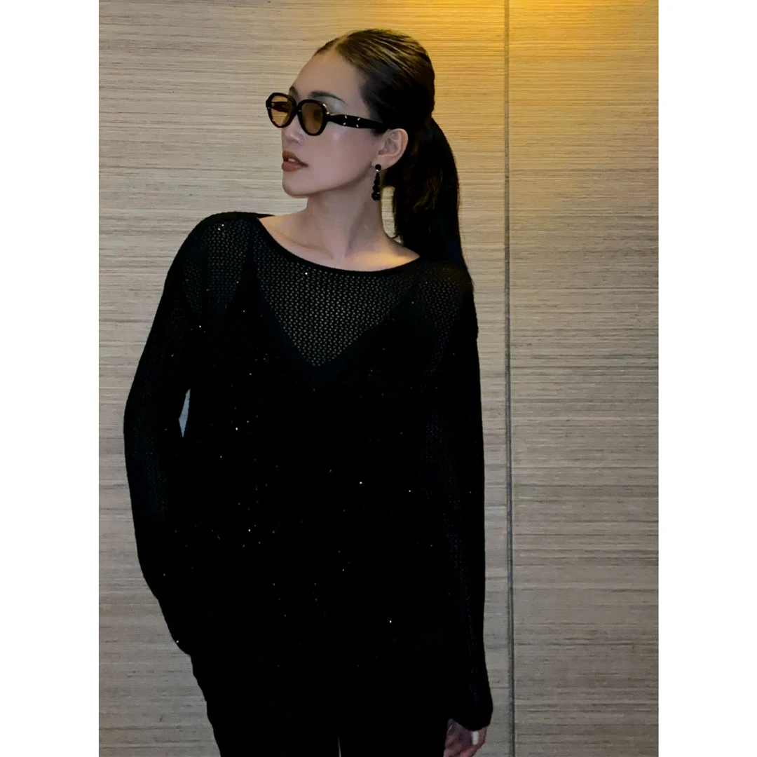 紫紫   绵羊毛珠片镂空上衣   时髦春秋冬经典款上衣ZD08SMHJ161