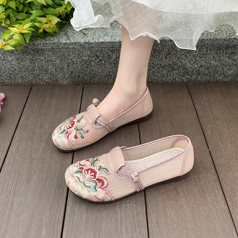 老北京布鞋女网纱透气民族风中老年软底妈妈鞋夏季网面一脚蹬单鞋