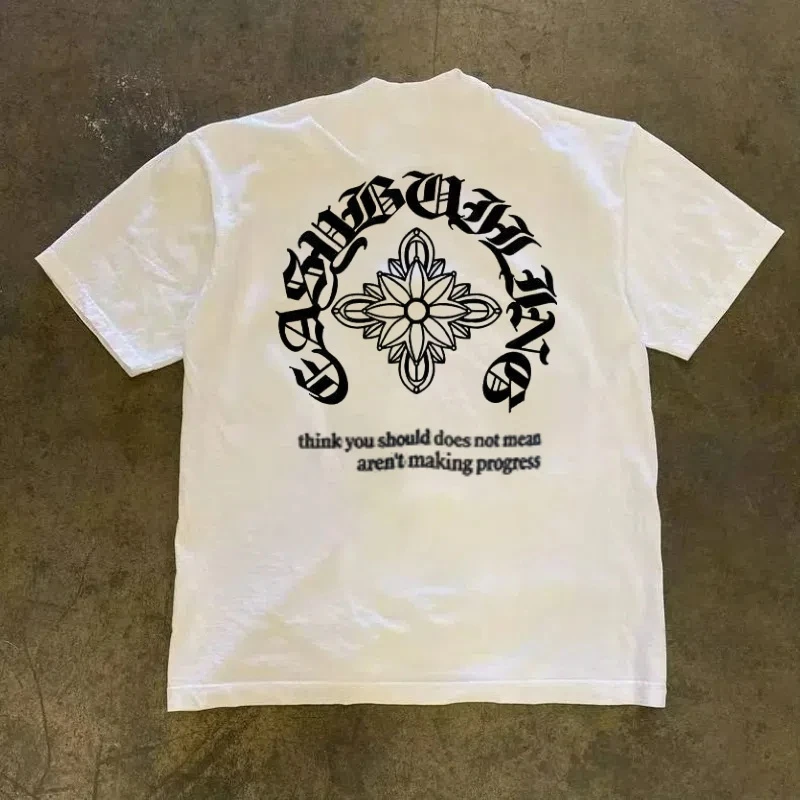 2025夏季潮流袖休闲男士美式印花T恤纯棉短圆领半袖百搭时尚宽松