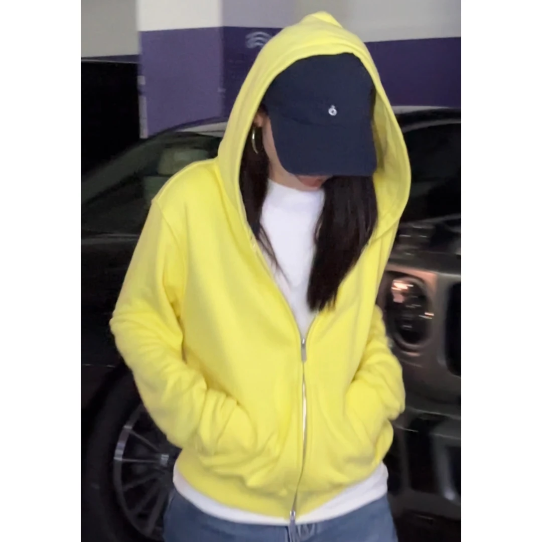 【胡洛一】美式复古棉质休闲正肩彩色连帽开衫卫衣CK234