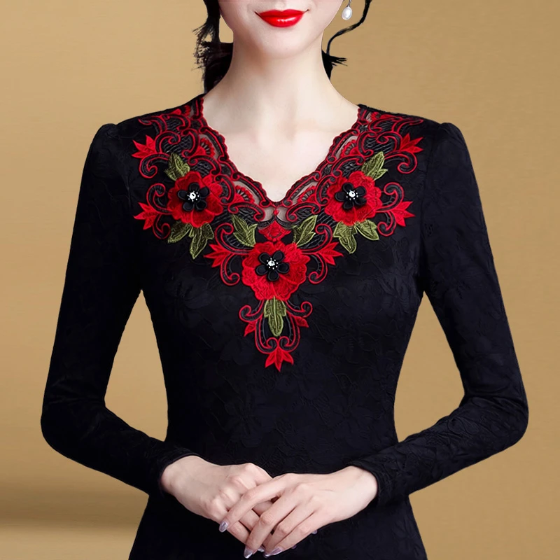 0008时尚洋气加绒上衣蕾丝衫