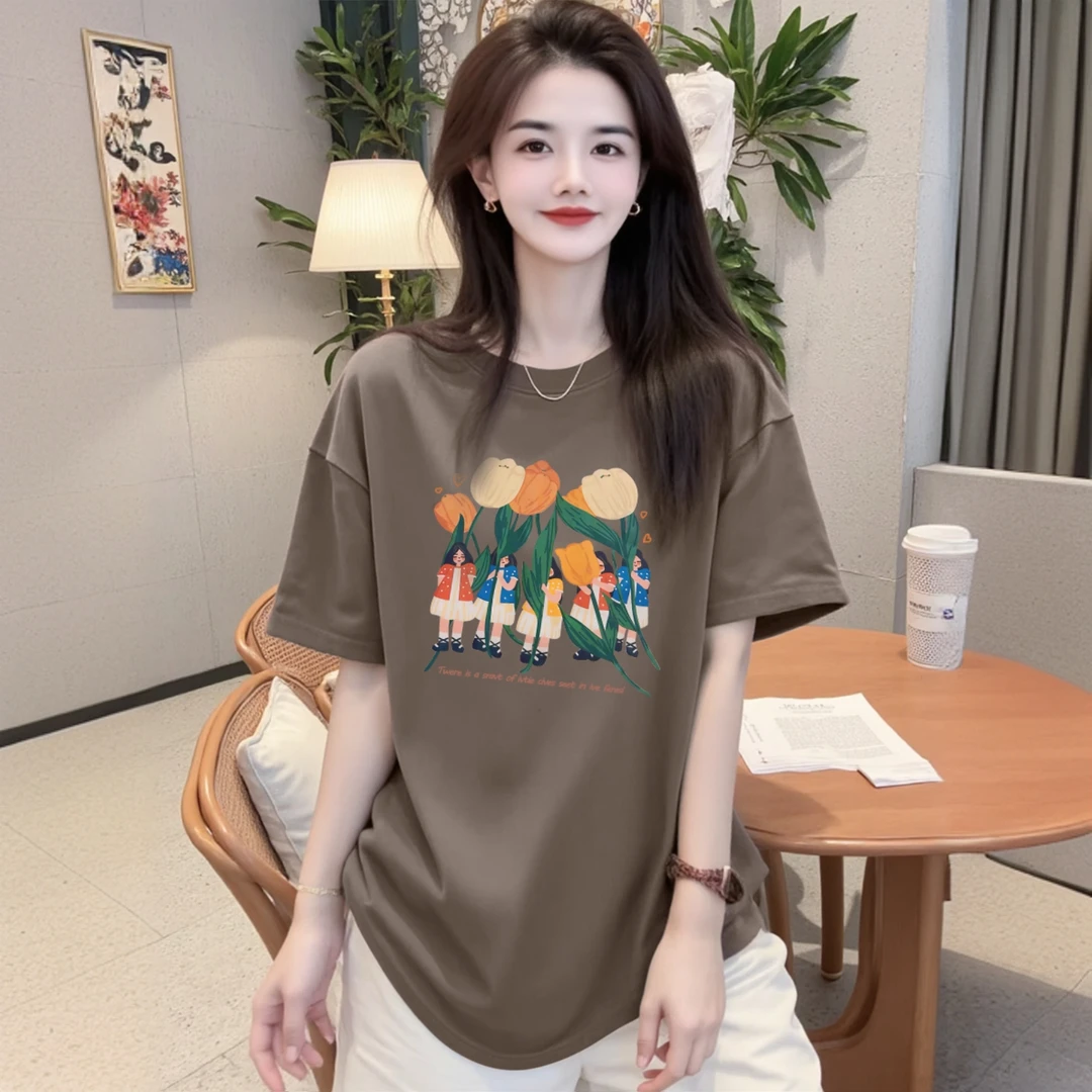 李西西【躲猫猫】纯棉夏季2025ins短袖T恤休闲宽松显瘦女款圆领时尚