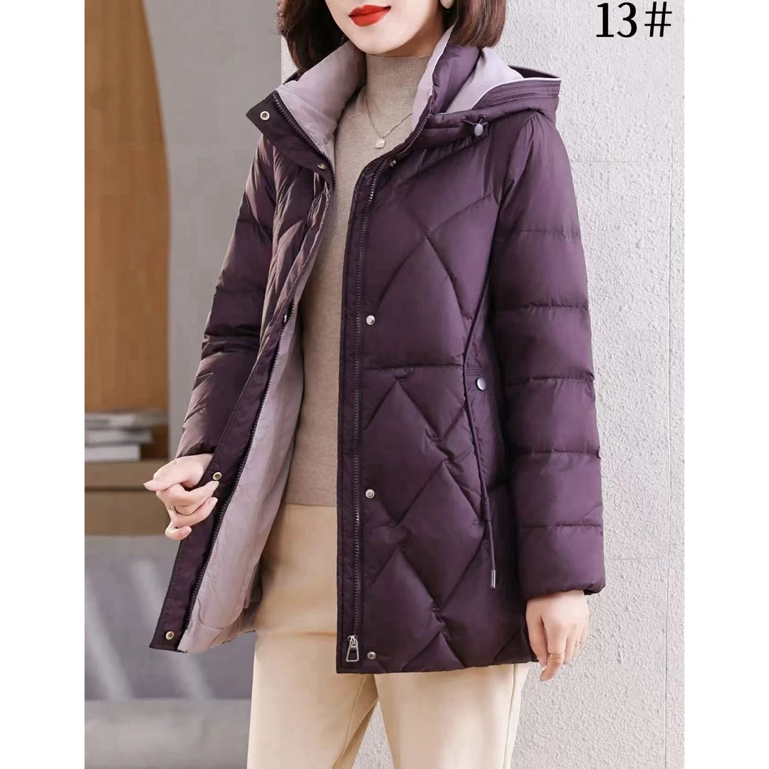 蒂薇娅DIWEIYA冬季新款时尚气质百搭连帽中长款羽绒服13