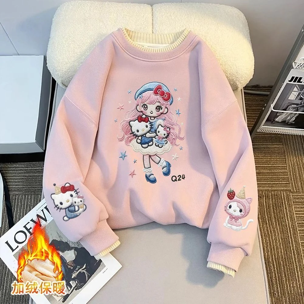 加绒加厚女童圆领卫衣2025新款儿童休闲印花上衣女孩冬季长袖衣服