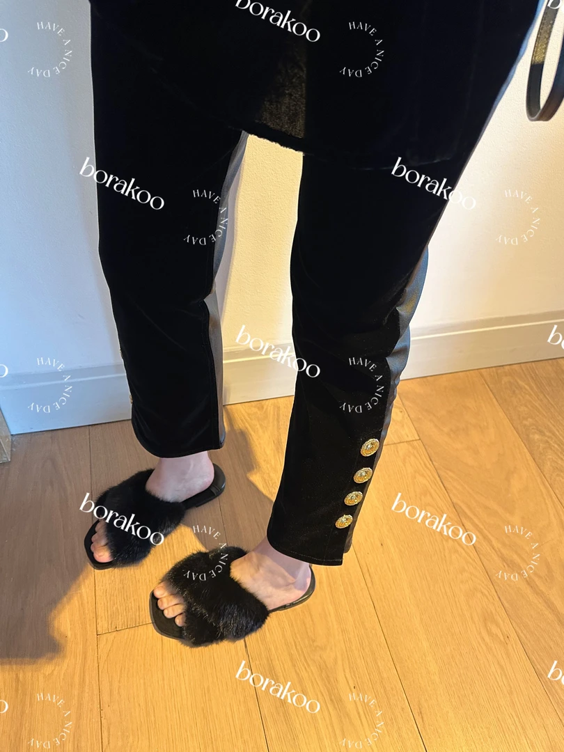 【BORAKOO】 拼接黑色金属扣九分裤