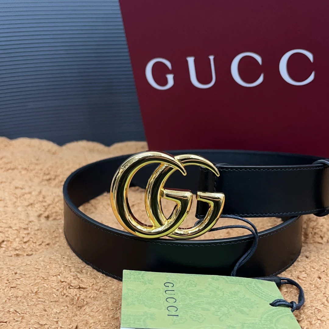 未使用 GUCCI/古驰 男士双G亮金扣腰带皮带414516带盒子