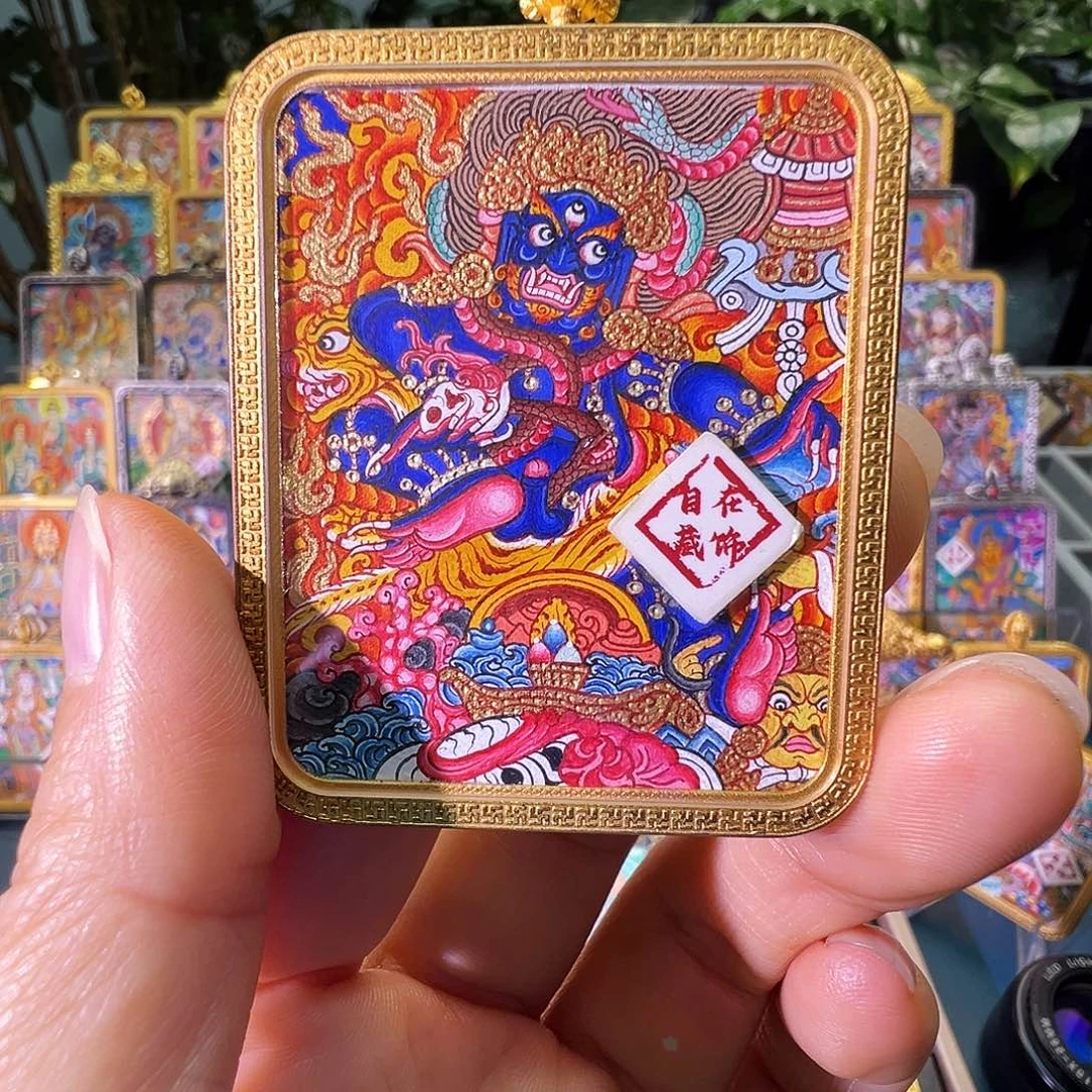 吊坠黑c热贡纯手绘唐卡