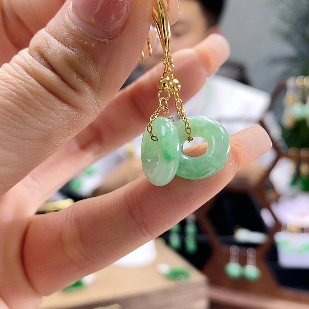 翡翠耳饰银S925镶嵌翡翠