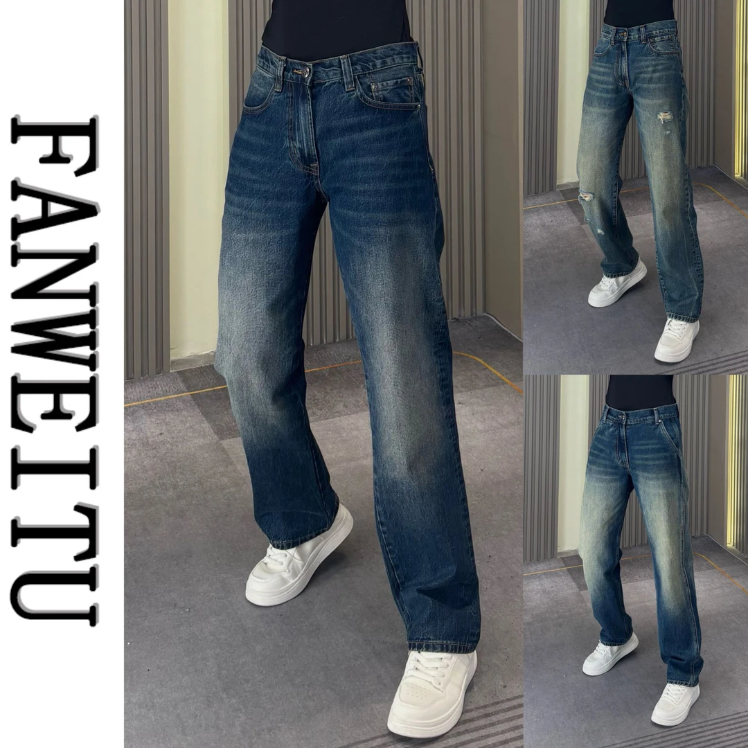 春秋直筒牛仔裤男款男士复古蓝色中高腰百搭显瘦微阔牛仔裤