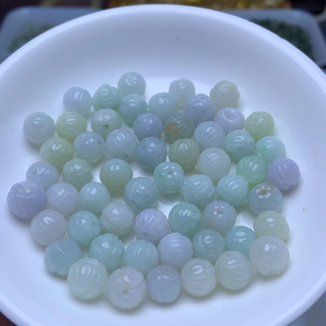 散珠翡翠卡8.7冰紫绿莲花珠22个