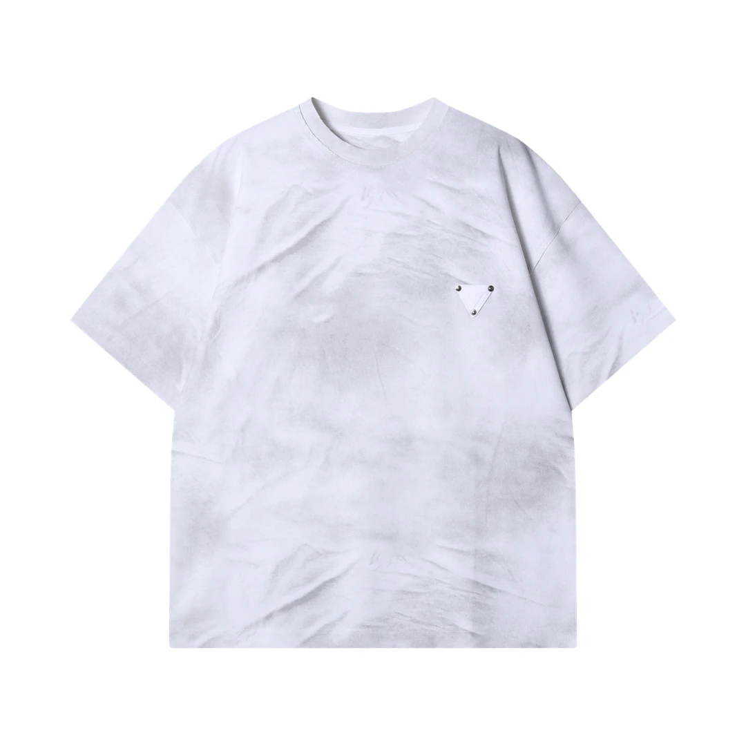 夏季高级感新款韩系晕染铆钉倒三角圆领短袖T恤休闲百搭套头上衣