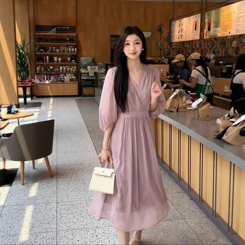 2025夏季新款高端气质女神范连衣裙女装裙子复古收腰法式高级长裙