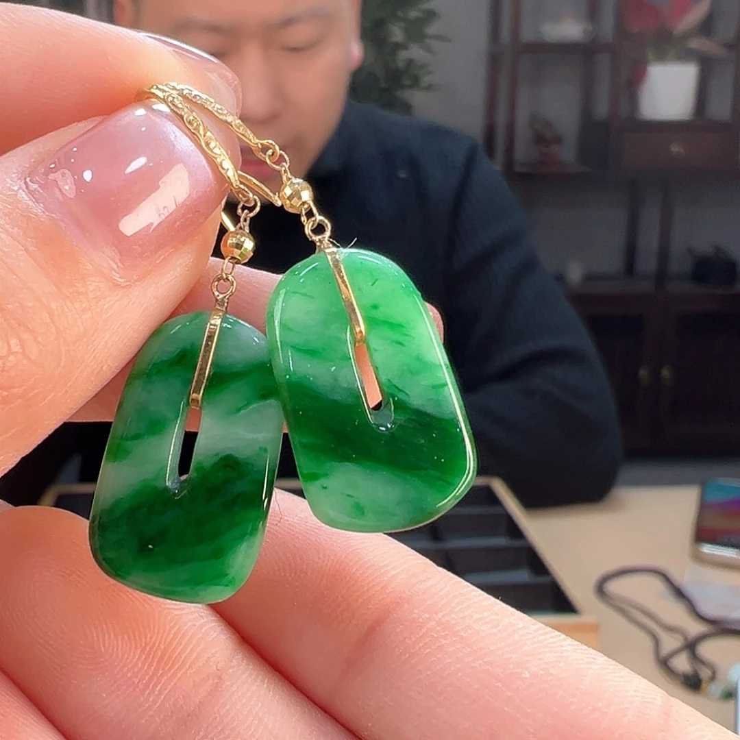 翡翠耳饰18K金镶嵌耳环2