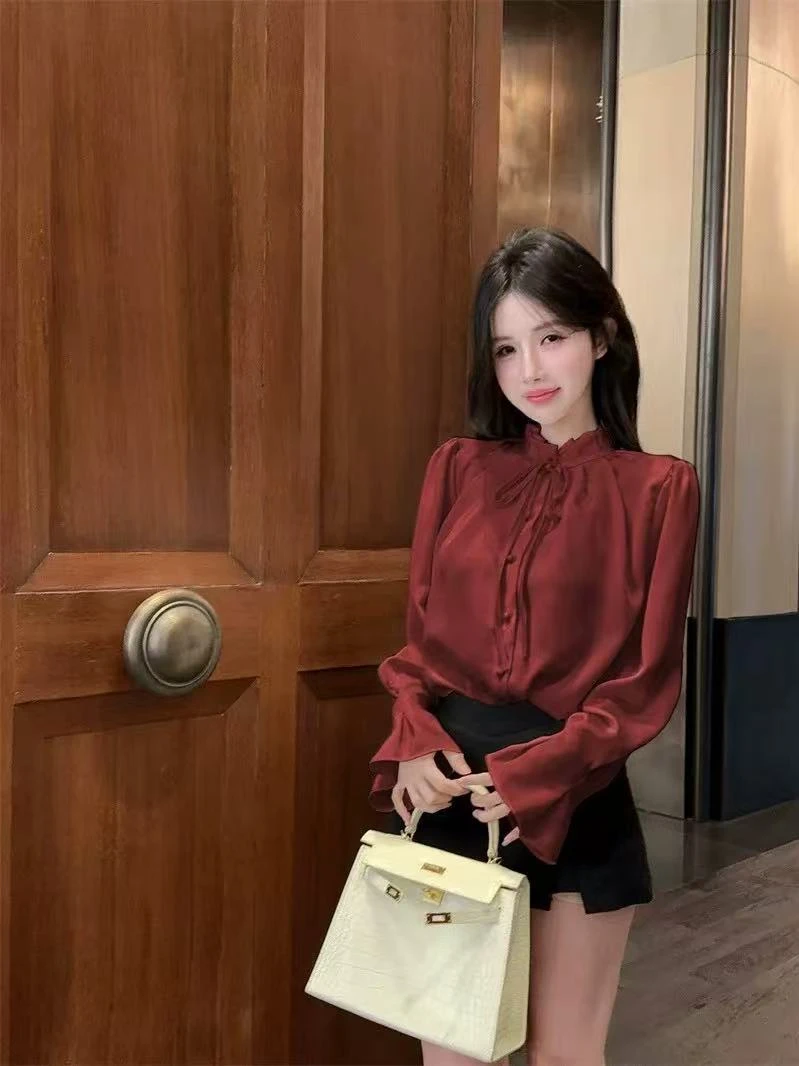 【C403】气质纯色衬衫春夏新款内搭别致套头上衣洋气小衫