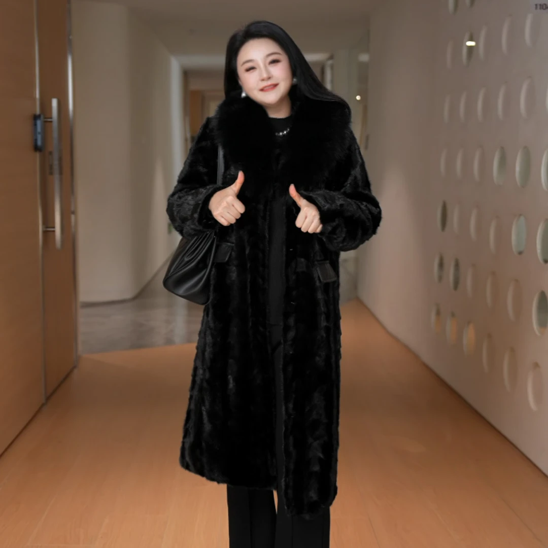 【狐狸毛领水貂毛皮】MsShe大码女装冬装轻奢真皮草大衣B2512014