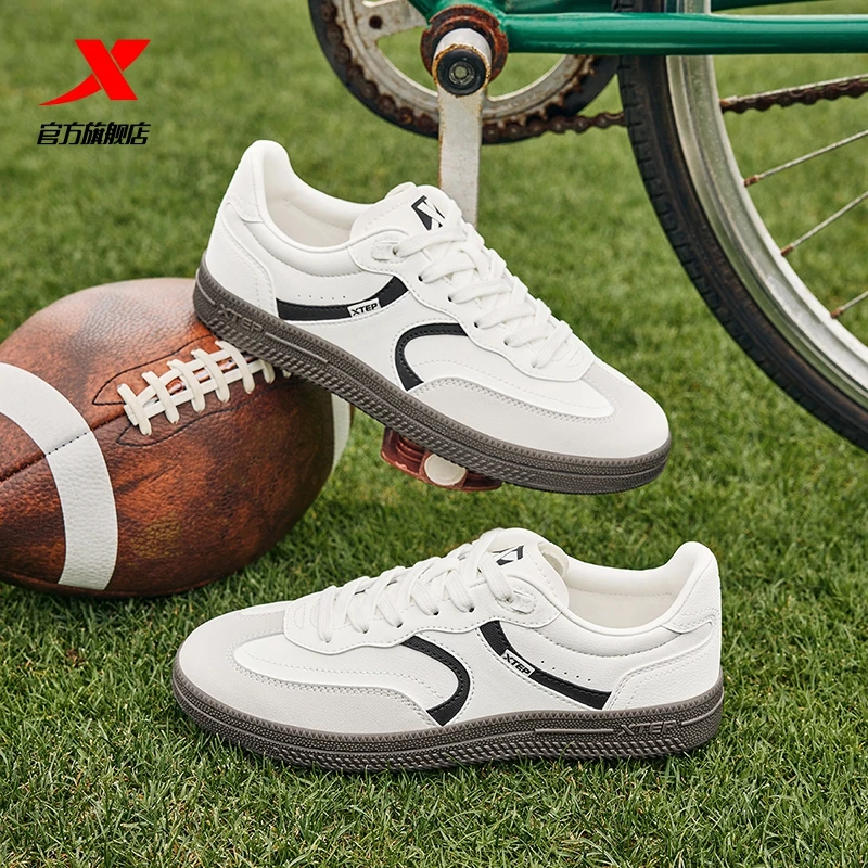 特步德训鞋女板鞋秋季新款运动鞋复古休闲鞋经典赛车鞋子T头鞋子