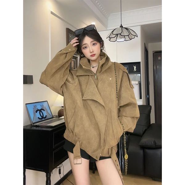 宽松型薄款拉链短外套宽松城市机能风百搭设计师秋冬气质