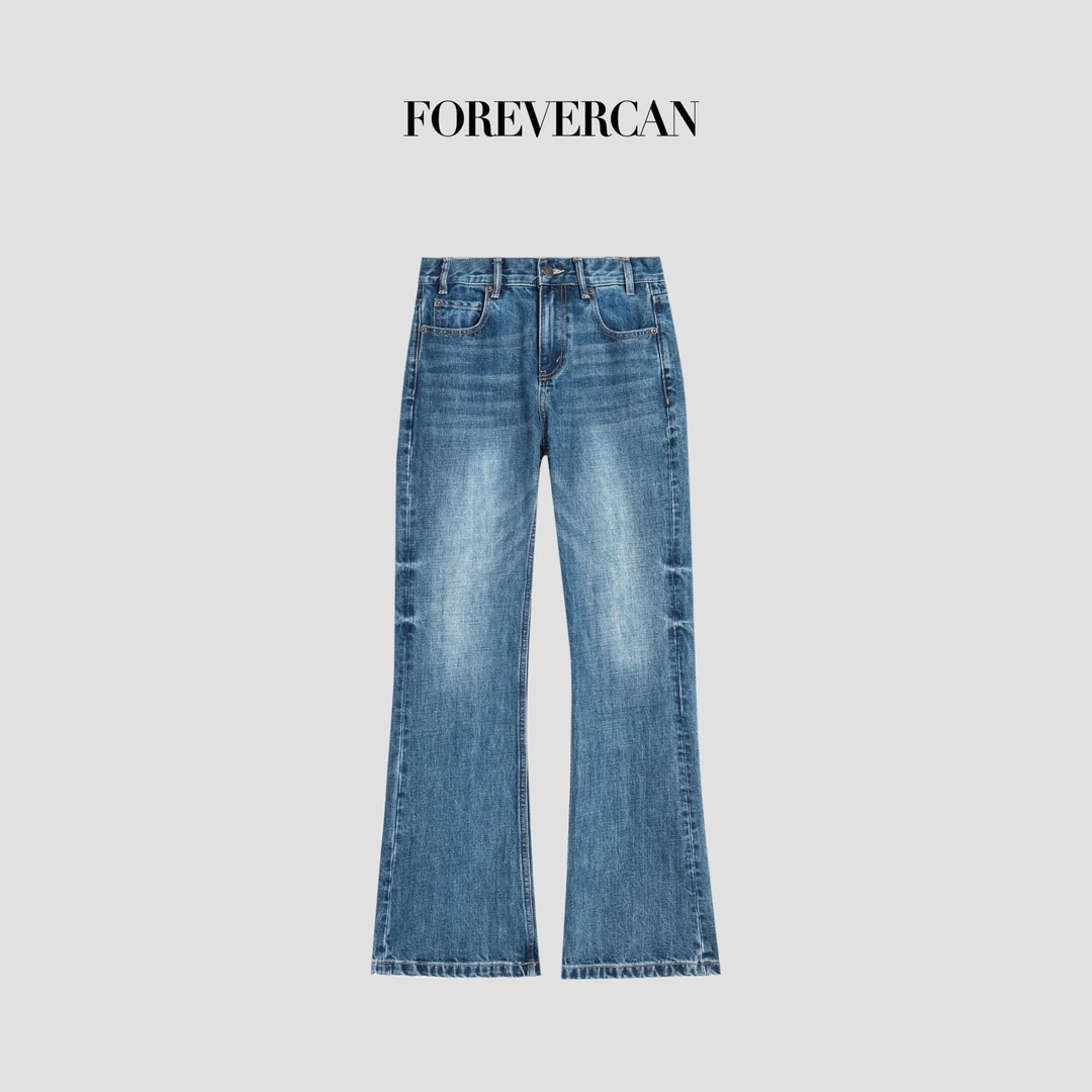 FOREVERCAN“长腿搭档”做旧洗水复古百搭直筒无弹牛仔裤SP19288