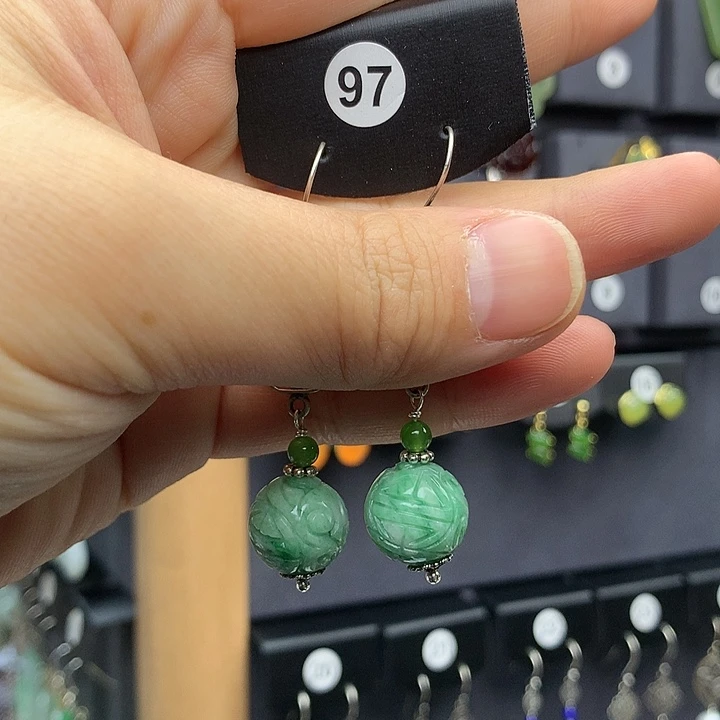 翡翠耳饰银S925镶嵌(****