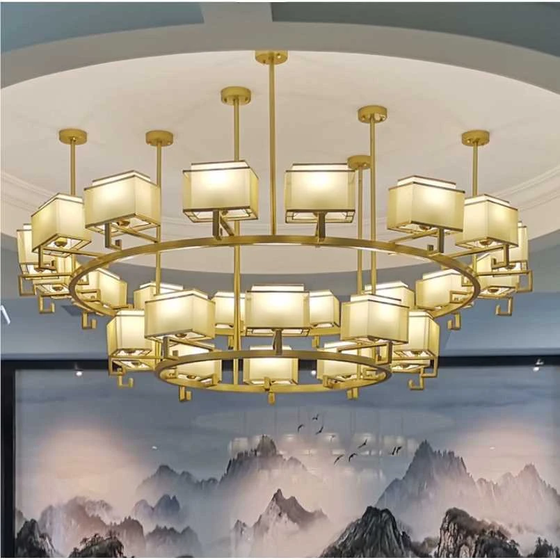 新中式吊灯餐厅酒店大堂宴会厅会所别墅复式楼高档包厢包间大吊灯