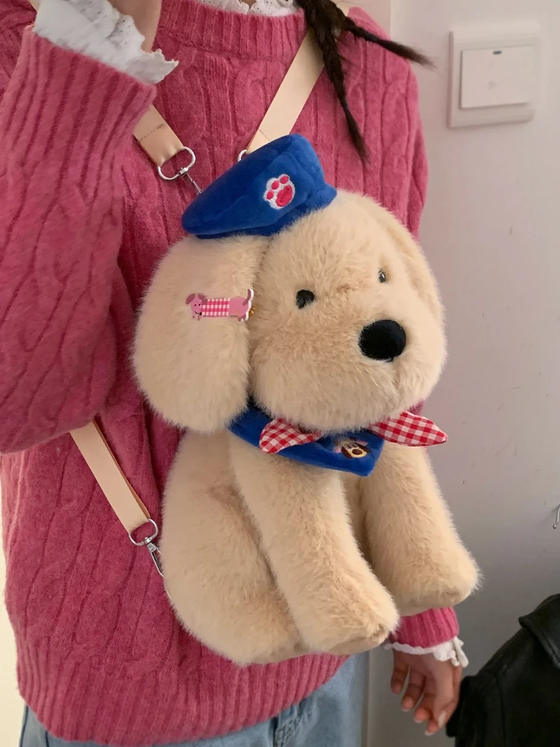 毛茸茸可爱包包女款爆款2025新款秋冬毛绒小狗公仔双肩包小背包