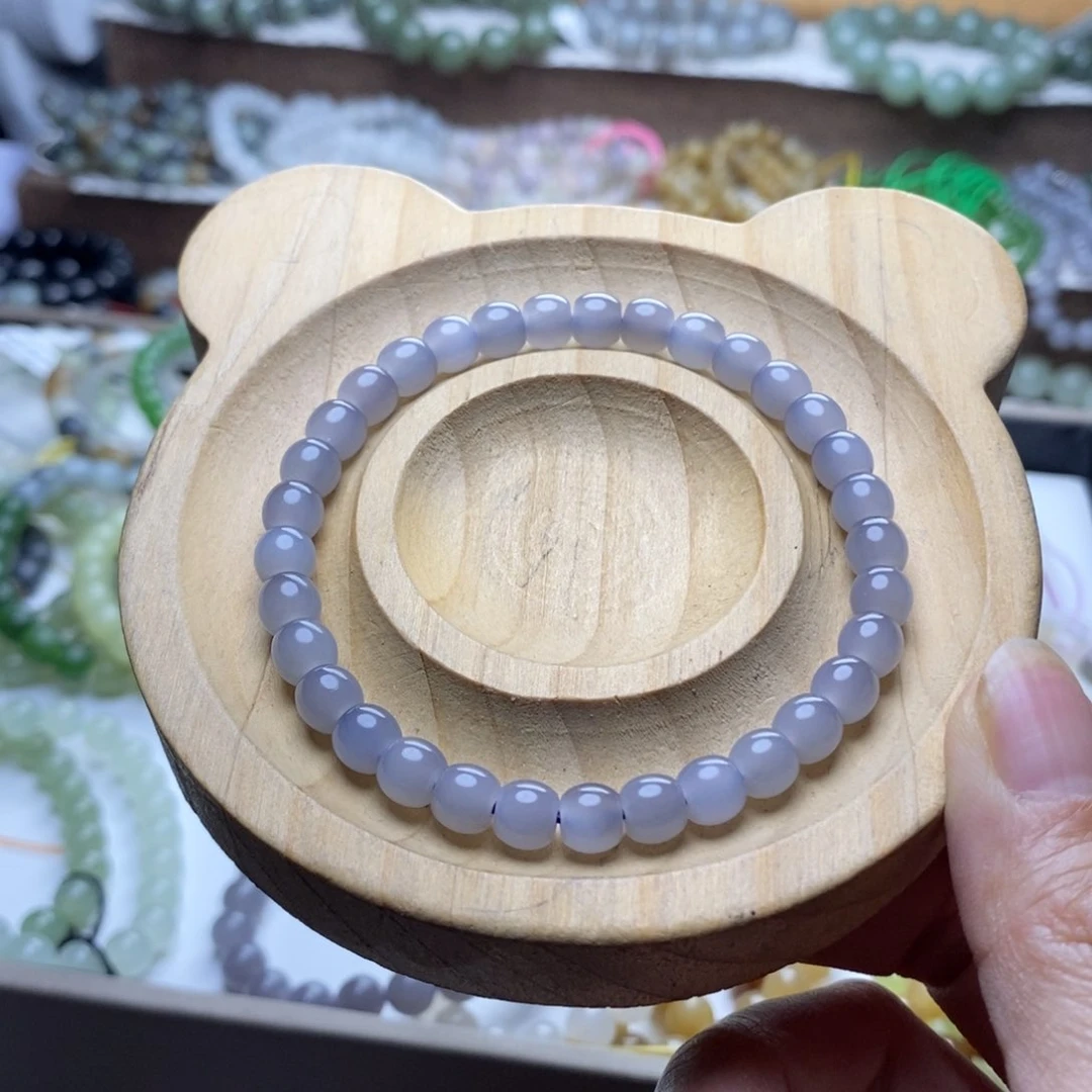 手链未镶嵌和田玉6mm高冰纯紫直切