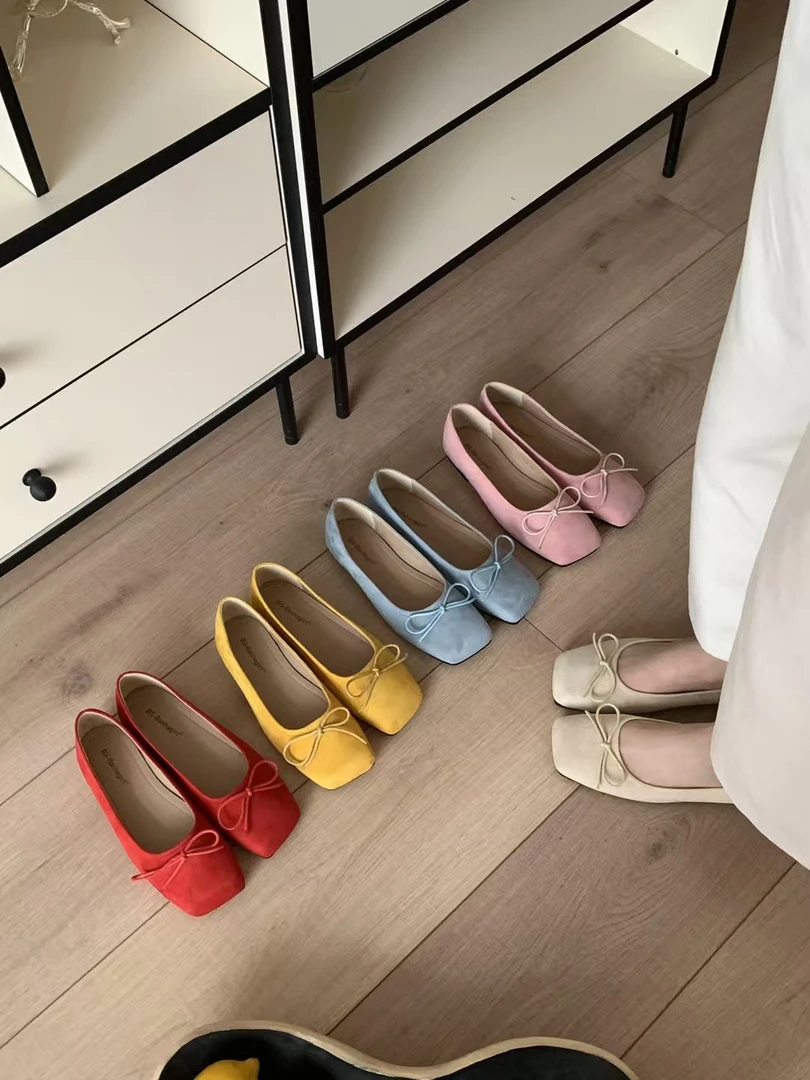 BS 7231-6 法式温柔晚晚风方头蝴蝶结浅口单鞋百搭软底舒适奶奶鞋