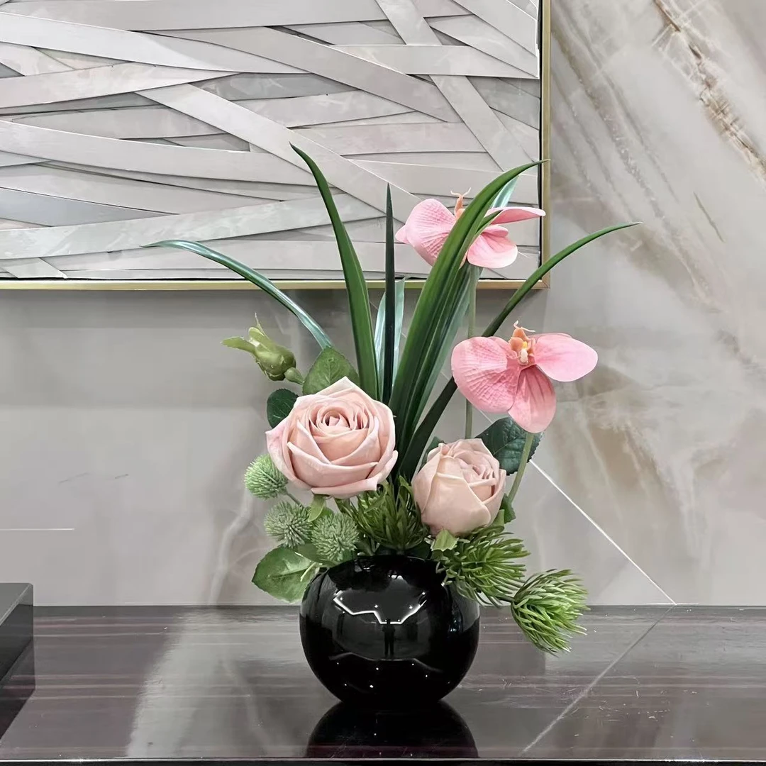 复苏 设计花艺玫瑰蝴蝶兰造型仿真花摆件