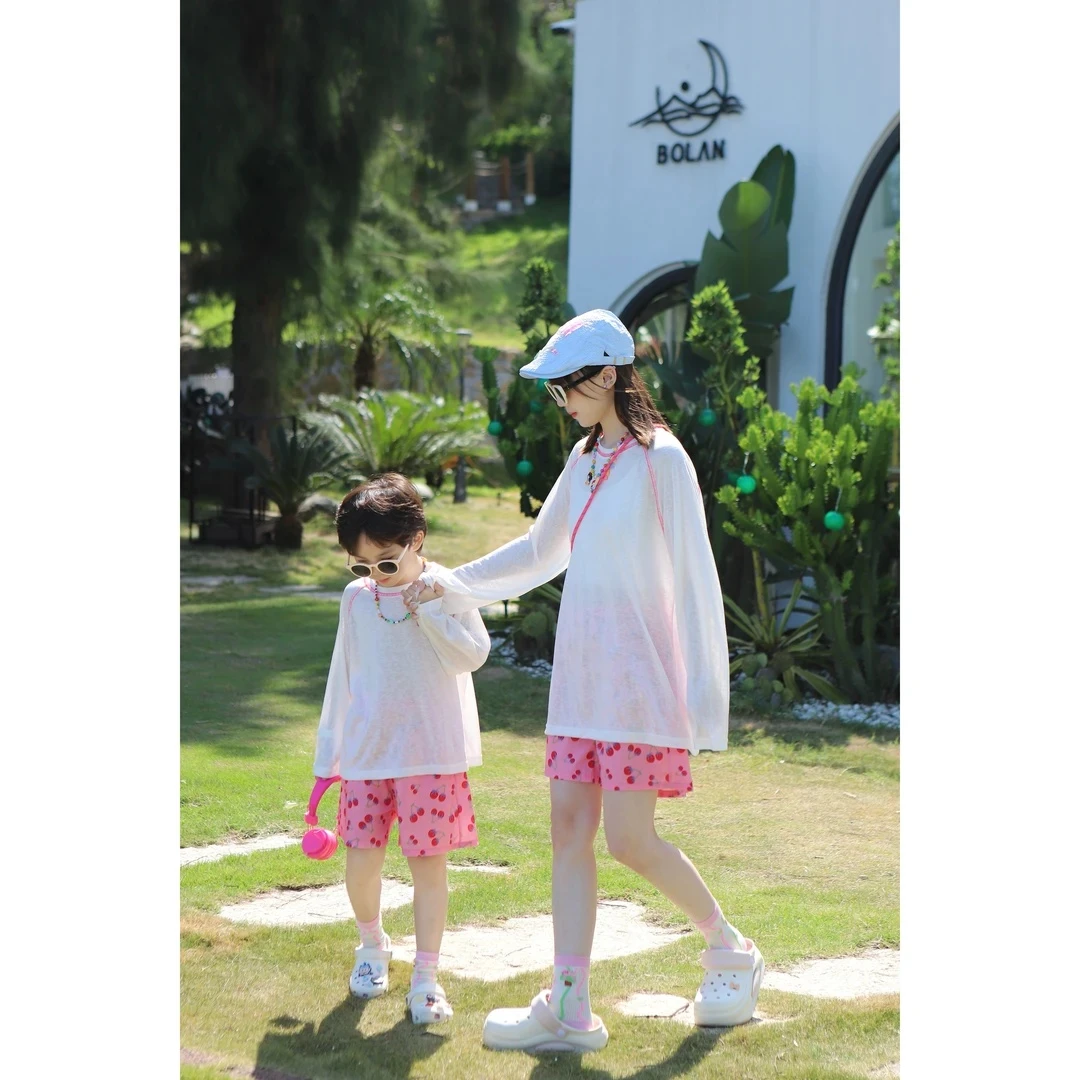 少女风休闲套头纯色女薄款套装甜辣千金风防晒衫长袖亲子亲子装