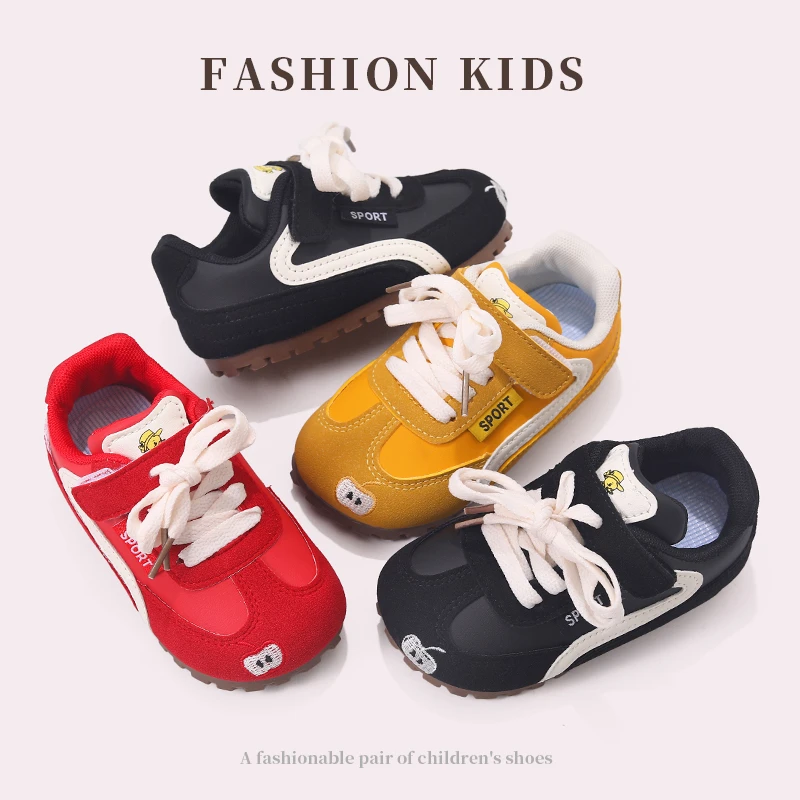 红色儿童小众苹果德训鞋子女童运动鞋2025新款软底宝宝阿甘运动鞋