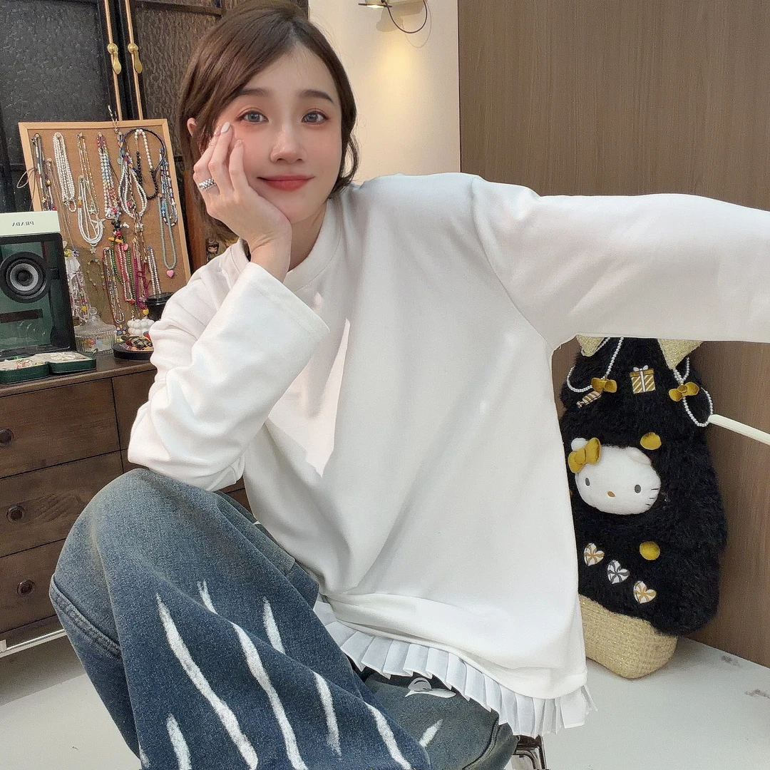 Apr.【蛋白皮】秋冬新款加绒百搭简约拼接净版套头上衣女SC251231