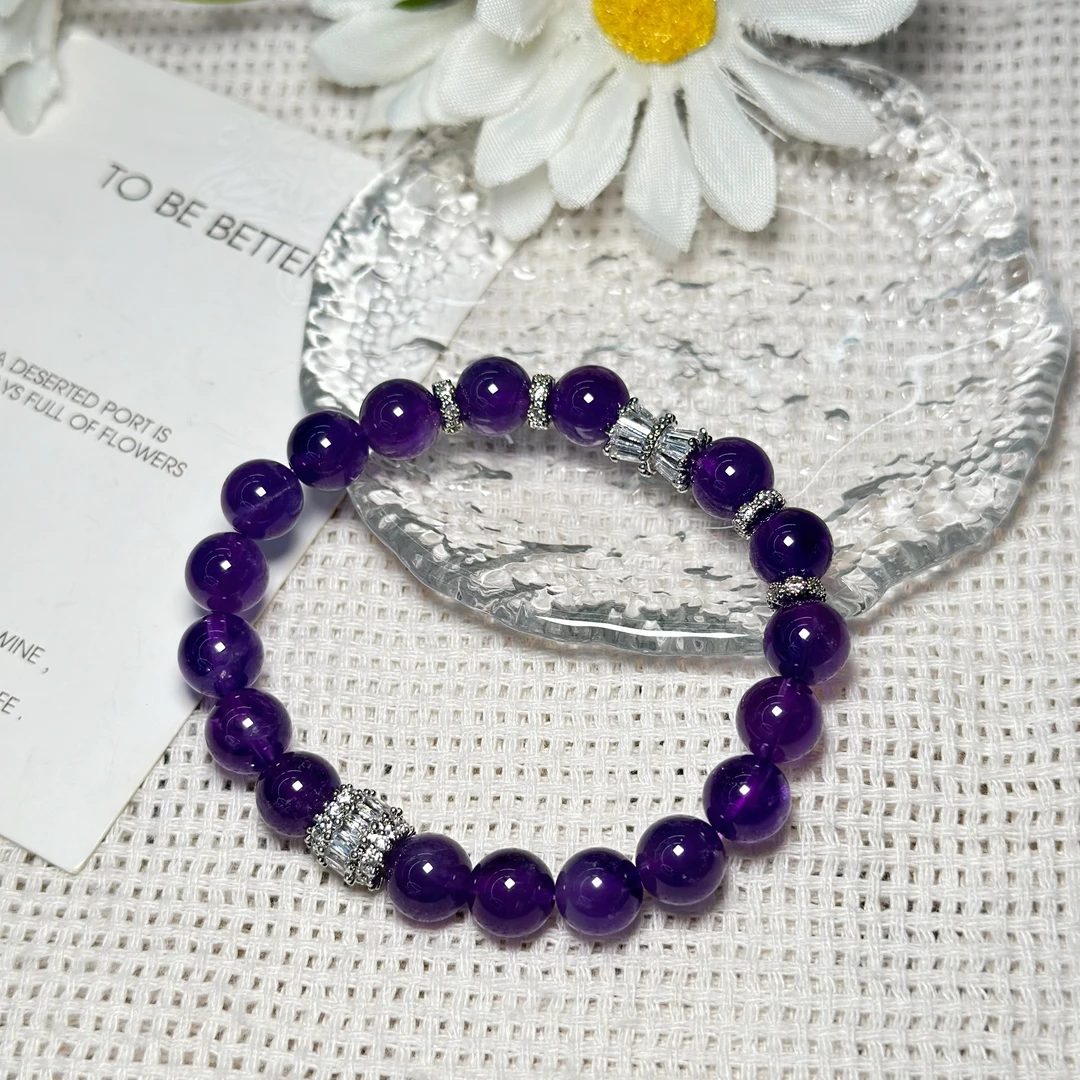 约9mm紫水晶圆珠搭铜配件手串