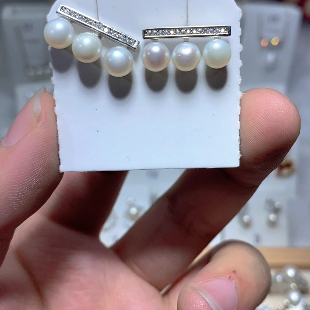 银S925镶嵌淡水珍珠耳饰