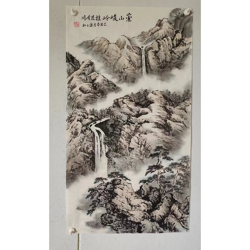 2972  纯手绘老字画《崇山银川》中堂  尺寸 115×63