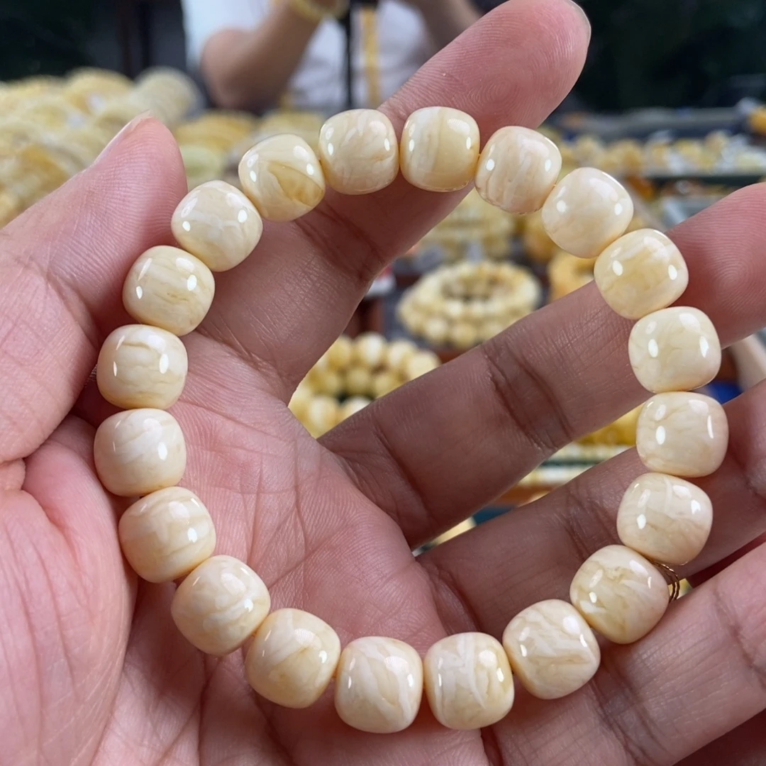 琥珀未镶嵌珠宝奇石11虎皮纹同料串16.91