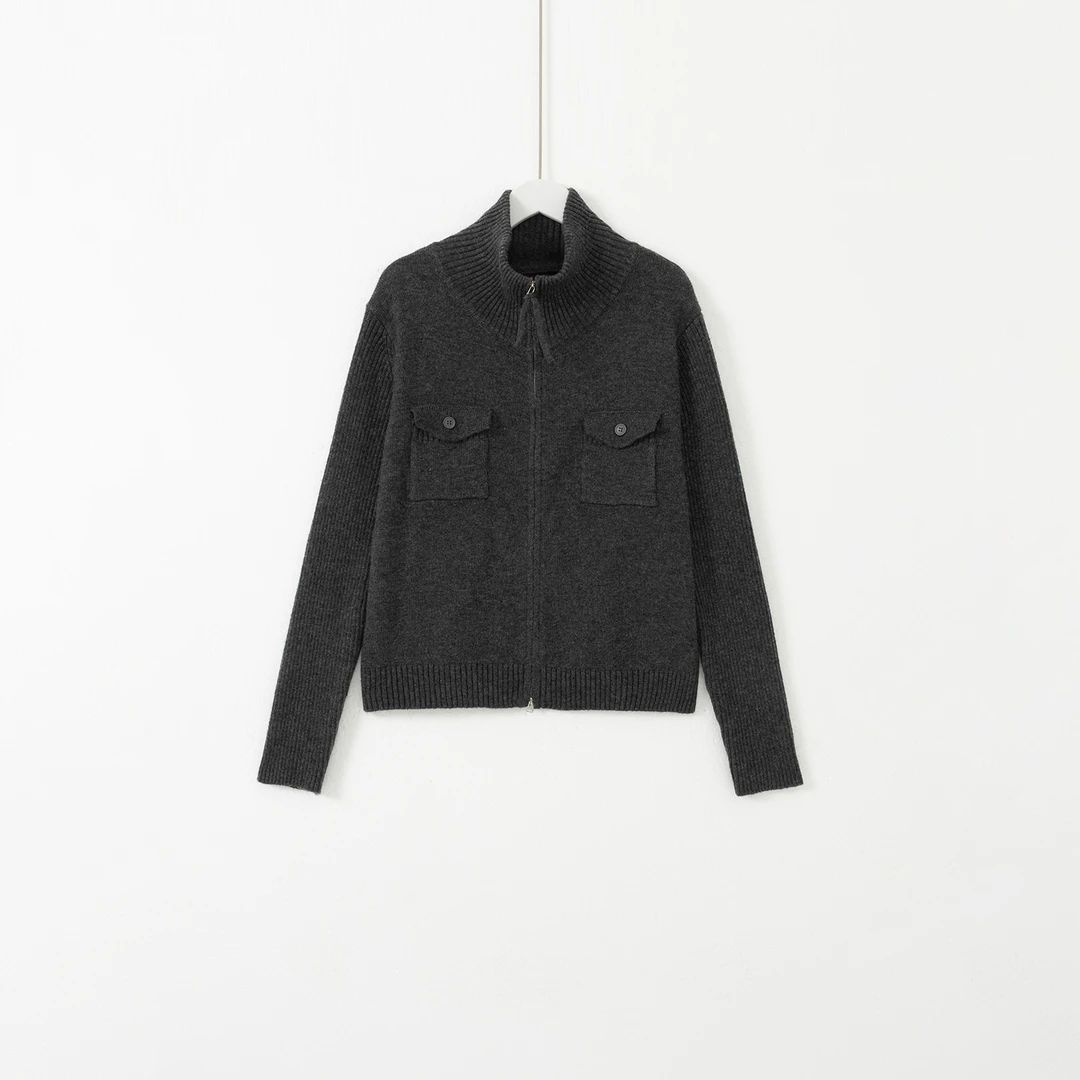 几里与麻 冬款高领拉链双口袋百搭针织衫 衣长54胸围102 2121048