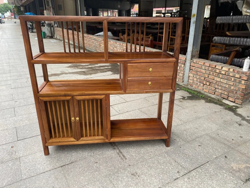 博古架南美胡桃木新中式茶叶架实木餐边柜茶水柜储物柜120-36-120