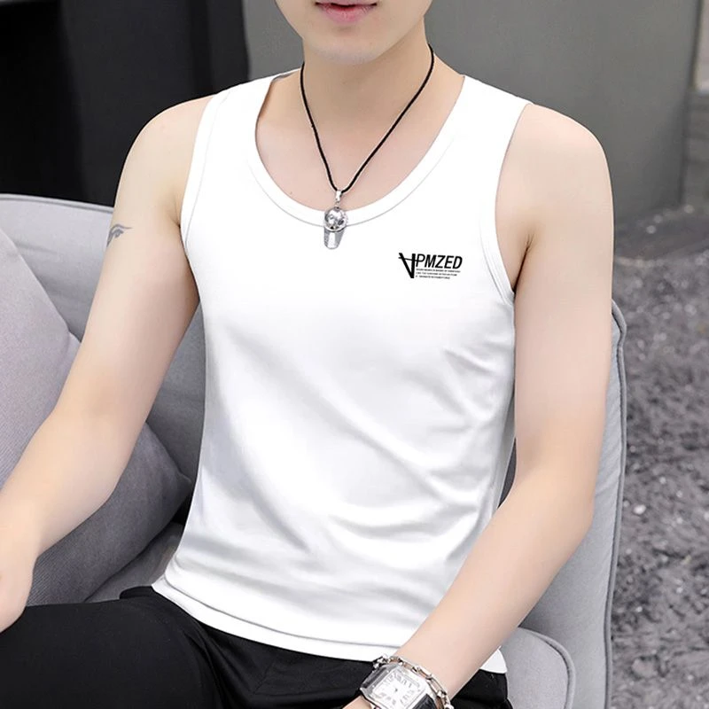 男士背心无袖打底2025夏季新款印花薄款修身男装运动坎肩马甲上衣